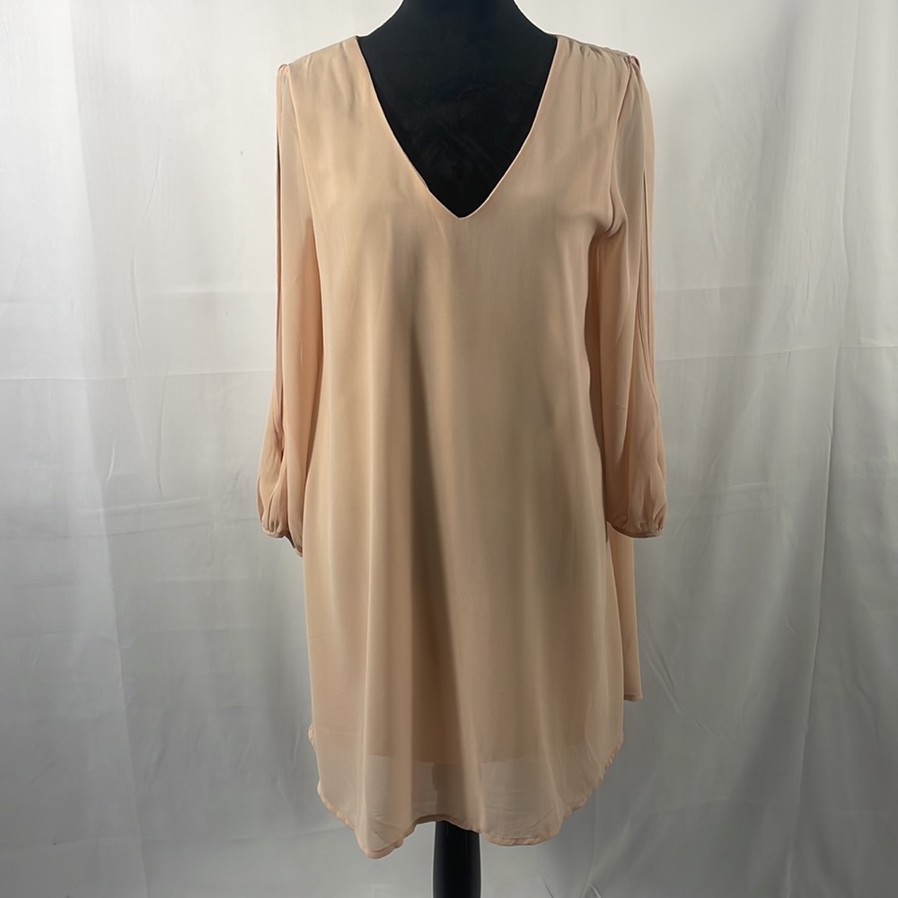 Lulus Shifting Dears blush pink Long sleeve dress,V Neck, size Large - Picture 12 of 12